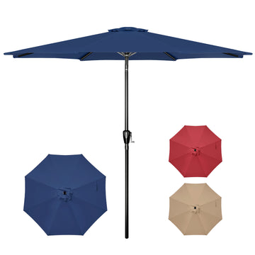 10' Patio Umbrella Outdoor Table Market Yard Umbrella With Push Button Tilt Crank Dark Blue Stainless Steel