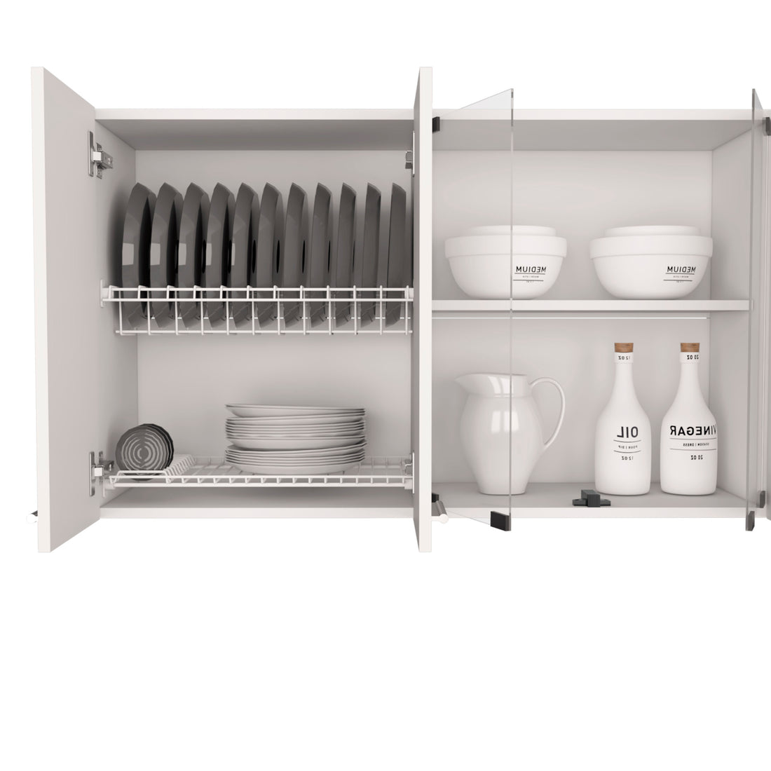 Wall Cabinet 24" H, Four Doors, With Two Internal Shelves And Internal Plate And Glass Organizer, Two Storage Shelves With Two Glass Doors, White White Particle Board Particle Board