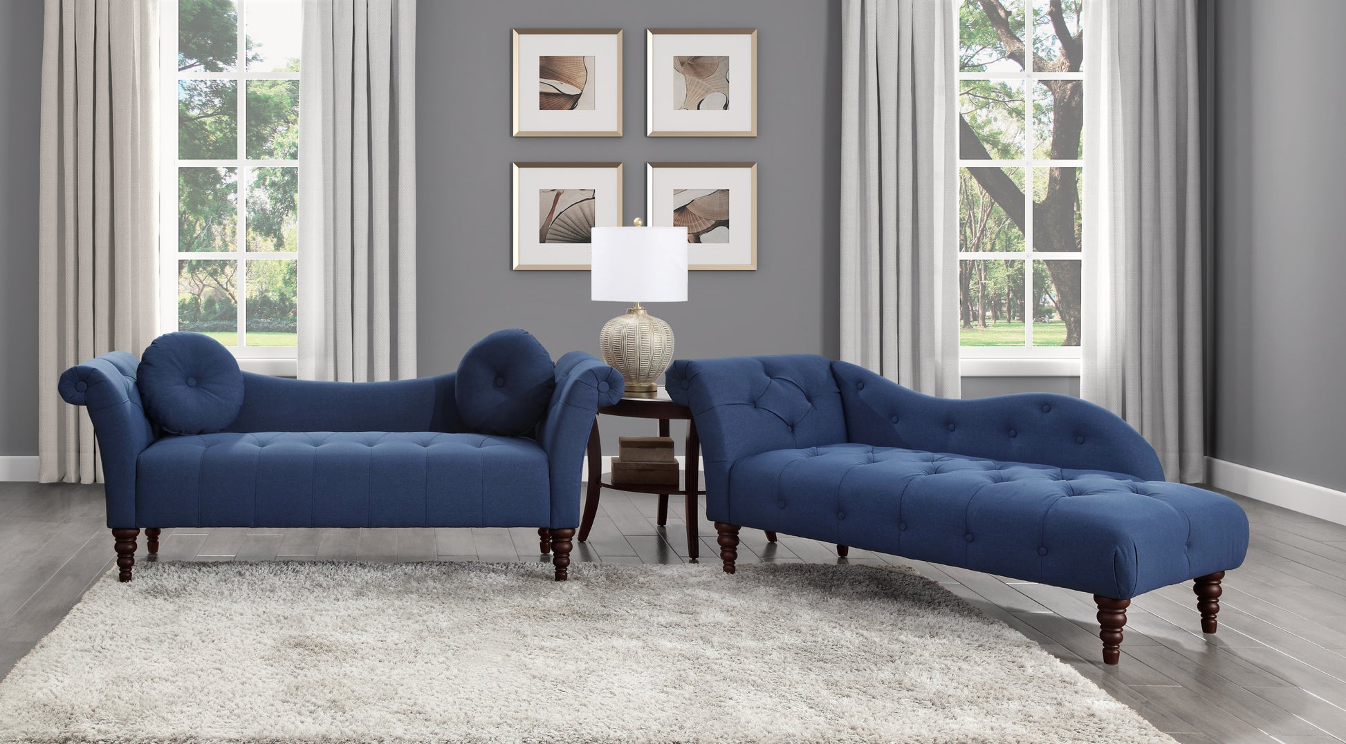 1Pc Modern Traditional Chaise Button Tufted Detail Blue Upholstery Style Comfort Living Room Furniture Espresso Finish Legs Blue Primary Living Space Modern,Traditional Solid Wood