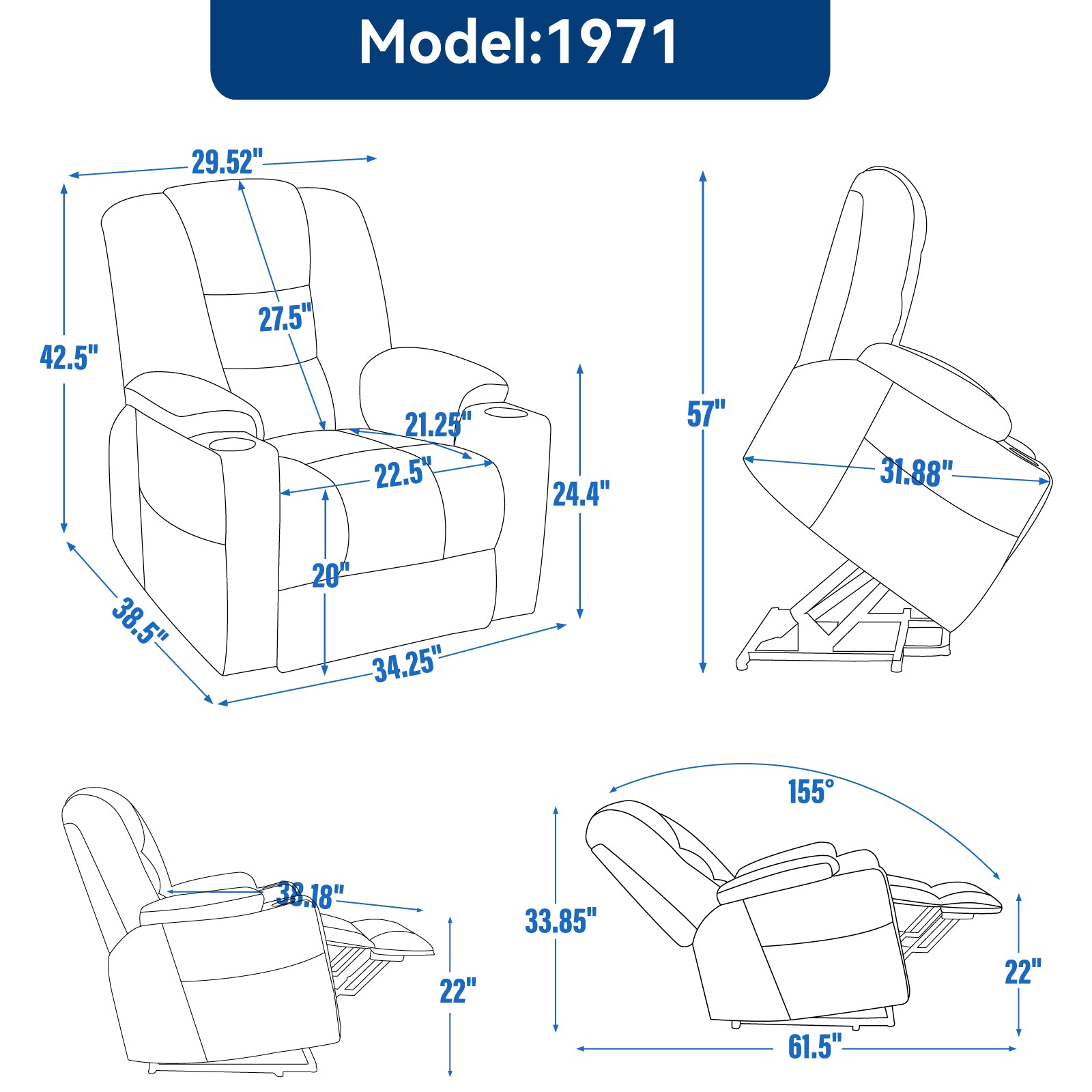 Emon'S Large Power Lift Recliner Chair With Massage And Heat For Elderly, Overstuffed Wide Recliners, Heavy Duty Motion Mechanism With Usb And Type C Ports, 2 Steel Cup Holders, Gray White Metal