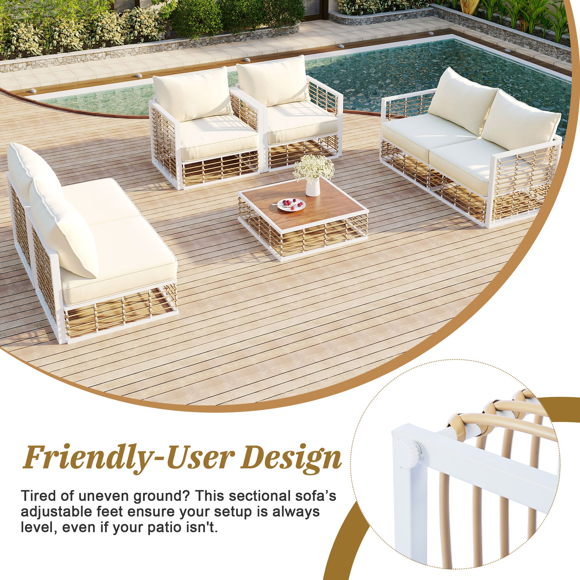 Modern Minimalist 7 Piece Metal Patio Sectional Sofa Set, All Weather Garden Conversational Furniture Set With Thick Cushions And Coffee Table For Indoor Outdoor, White Yes Deep Seating White Weather Resistant Frame Water Resistant Cushion Garden &