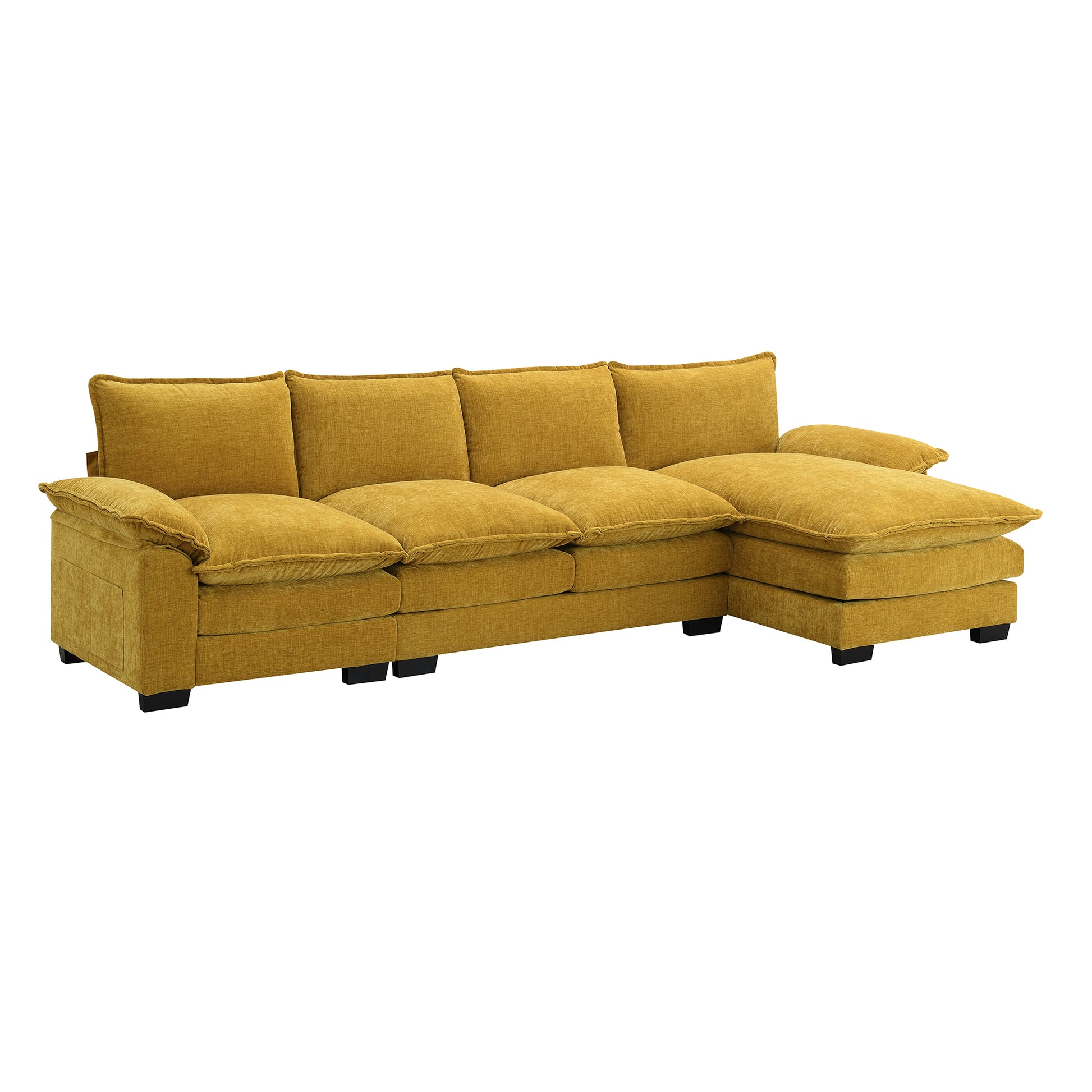 118*55" Modern L Shaped Chenille Cloud Sofa With Double Seat Cushions,5 Seat Upholstered Indoor Furniture,Sleeper Sofa Couch With Chaise Lounge For Living Room,Apartment,3 Colors Ginger Chenille 4 Seat