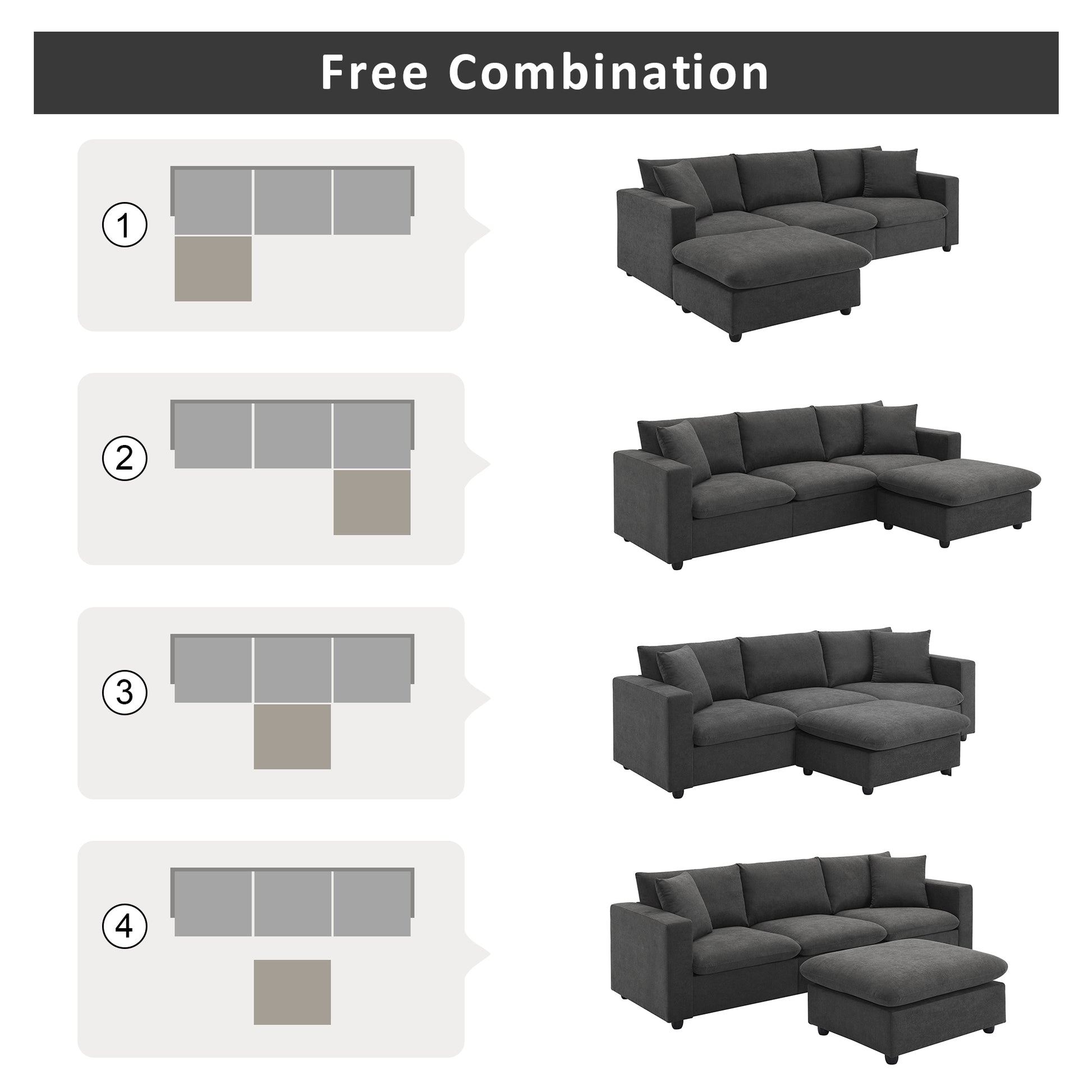 100.4*64.6" Modern Sectional Sofa,L Shaped Couch Set With 2 Free Pillows,4 Seat Polyester Fabric Couch Set With Convertible Ottoman For Living Room, Apartment, Office,4 Colors Dawn Grey Polyester 3