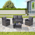 4 Pieces Outdoor Patio Furniture Sets Garden Rattan Chair Wicker Set, Poolside Lawn Chairs With Tempered Glass Coffee Table Porch Furniture Yes Complete Patio Set Dark Gray Seats 4 Water Resistant Frame Water Resistant Cushion Garden & Outdoor American