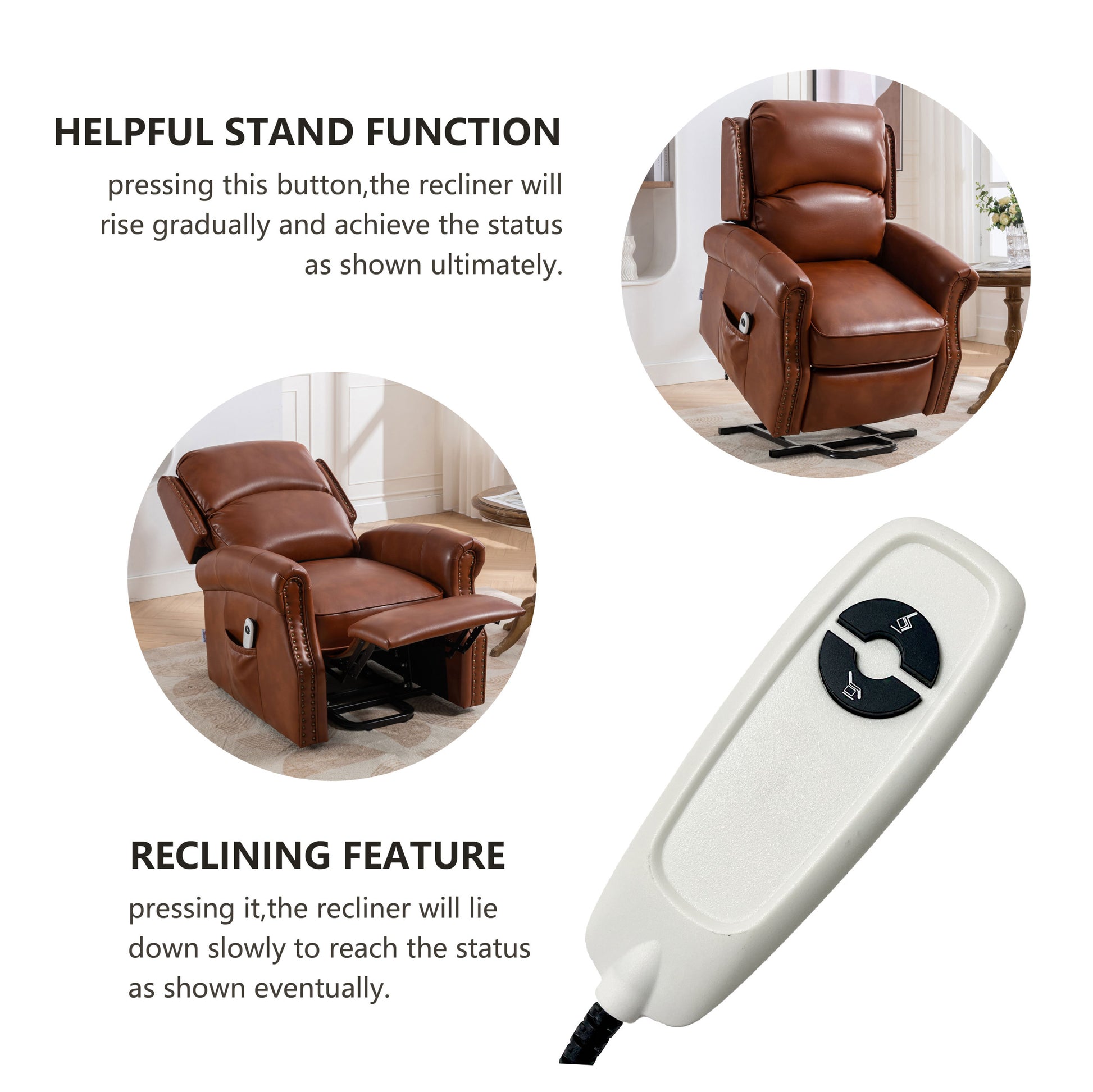 Lift Recliner Chair, Electric Power Lift Recliner Chair For Elderly, Caramel Caramel Faux Leather Power Remote Wood Primary Living Space Soft American Traditional Metal & Wood