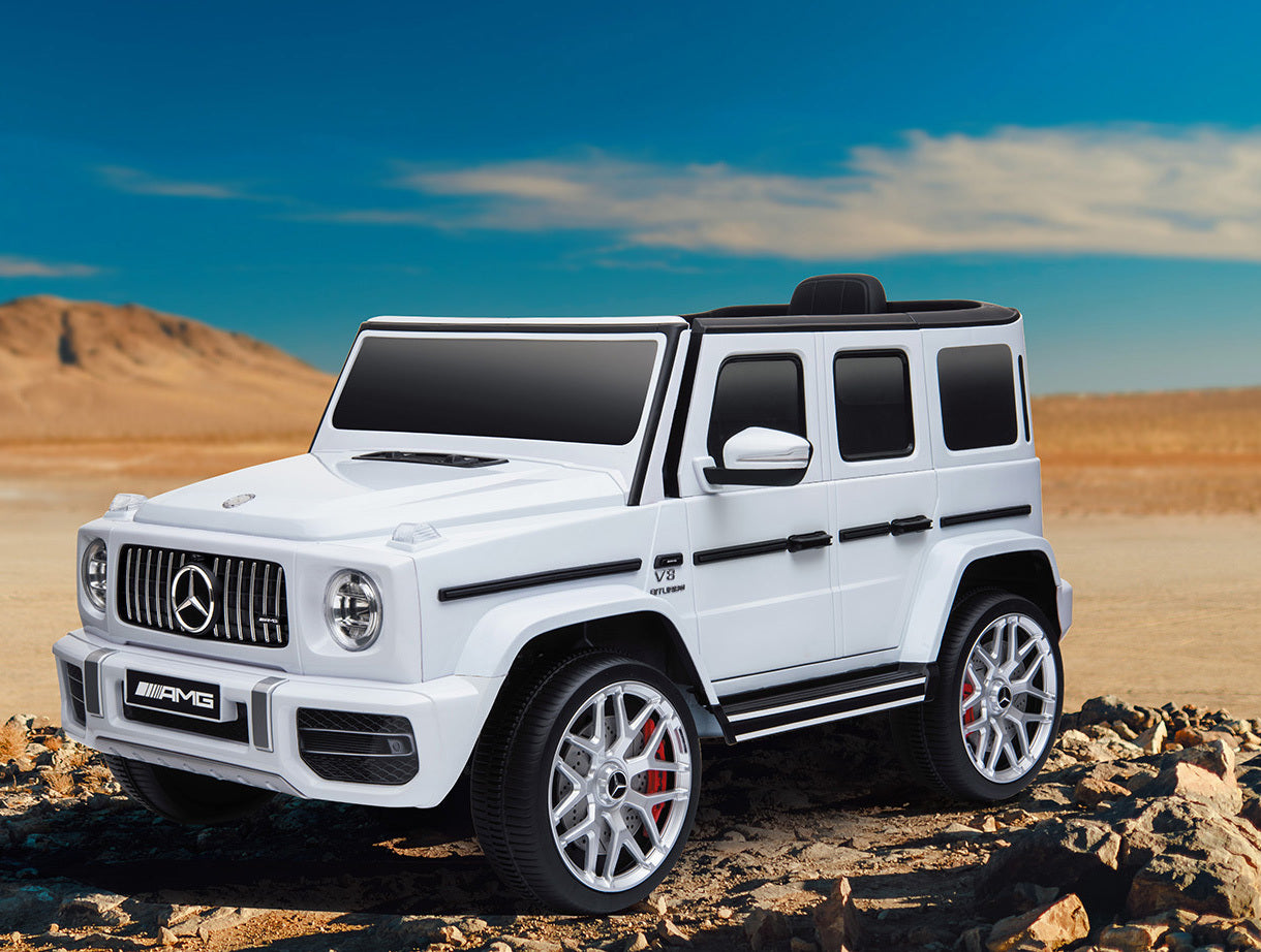 Licensed Mercedes Benz G63 Kids Ride On Car,Kids Electric Car With Remote Control 12V Licensed Children Car Motorized Vehicles For Girls,Boys,Giftmusic, Horn, Spring Suspension, Safety Lock White Plastic