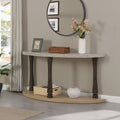 60 Inch Long Semi Circle Demilune Sofa Table For Small Hallway Entryway Space, Wooden Half Moon Sturdy Console Tables, Grey&Natural Colour Light Grey Natural Primary Living Space Antique,Mid Century Modern,Modern Semicircular Console Tables Solid Wood