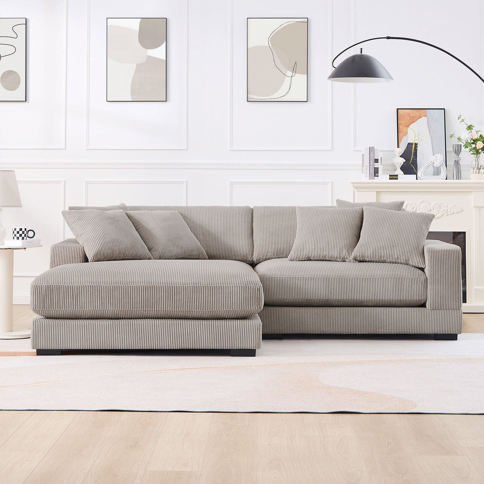 106.28Inch Sectional Couch Covers L Shaped Sofa Covers Chaise Lounge Cover 2 Pieces Sofa Cover Soft With 6Pcs Pillows For Living Room,Office. Light Brown Corduroy 4 Seat