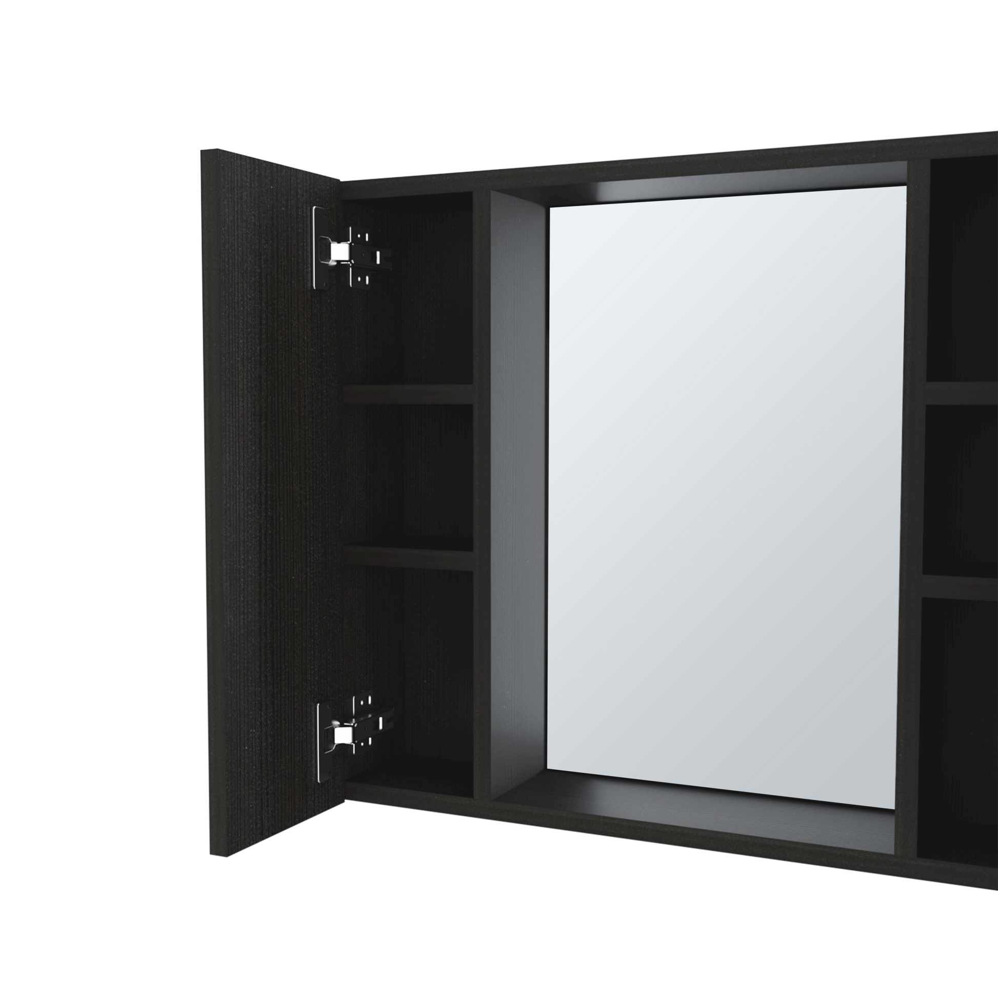 Medicine 19H" Double Door Cabinet, One External Shelf, Black Black Particle Board Particle Board