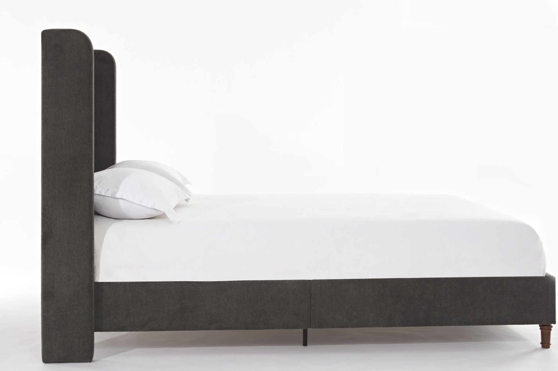 Harper Tall Headboard Upholstered Bed 54" High Headboard Elegant Simplicity No Box Spring Needed Easy Assembly Queen Dark Gray Velvet Box Spring Not Required Queen Dark Gray Metal Brown Bedroom Contemporary Oak Bed Frame Foam Velvet Fabric Metal