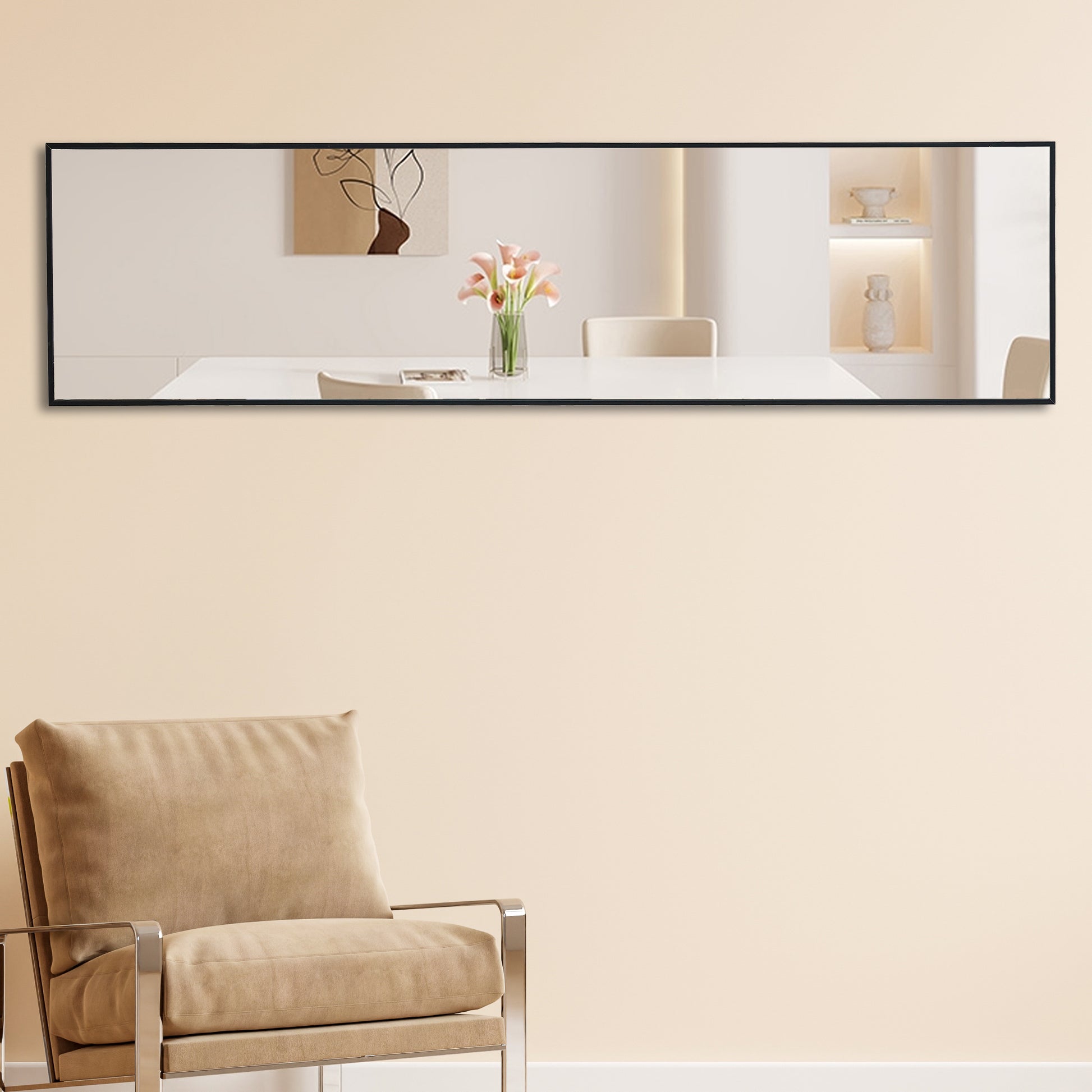 4Rd Generation Black Solid Wood Frame Full Length Mirror, Dressing Mirror, Bedroom Porch, Decorative Mirror, Clothing Store, Floor To Ceiling Mirror, Wall Mounted. 58 Inches * 15 Inches W1151124246 Transparent Glass