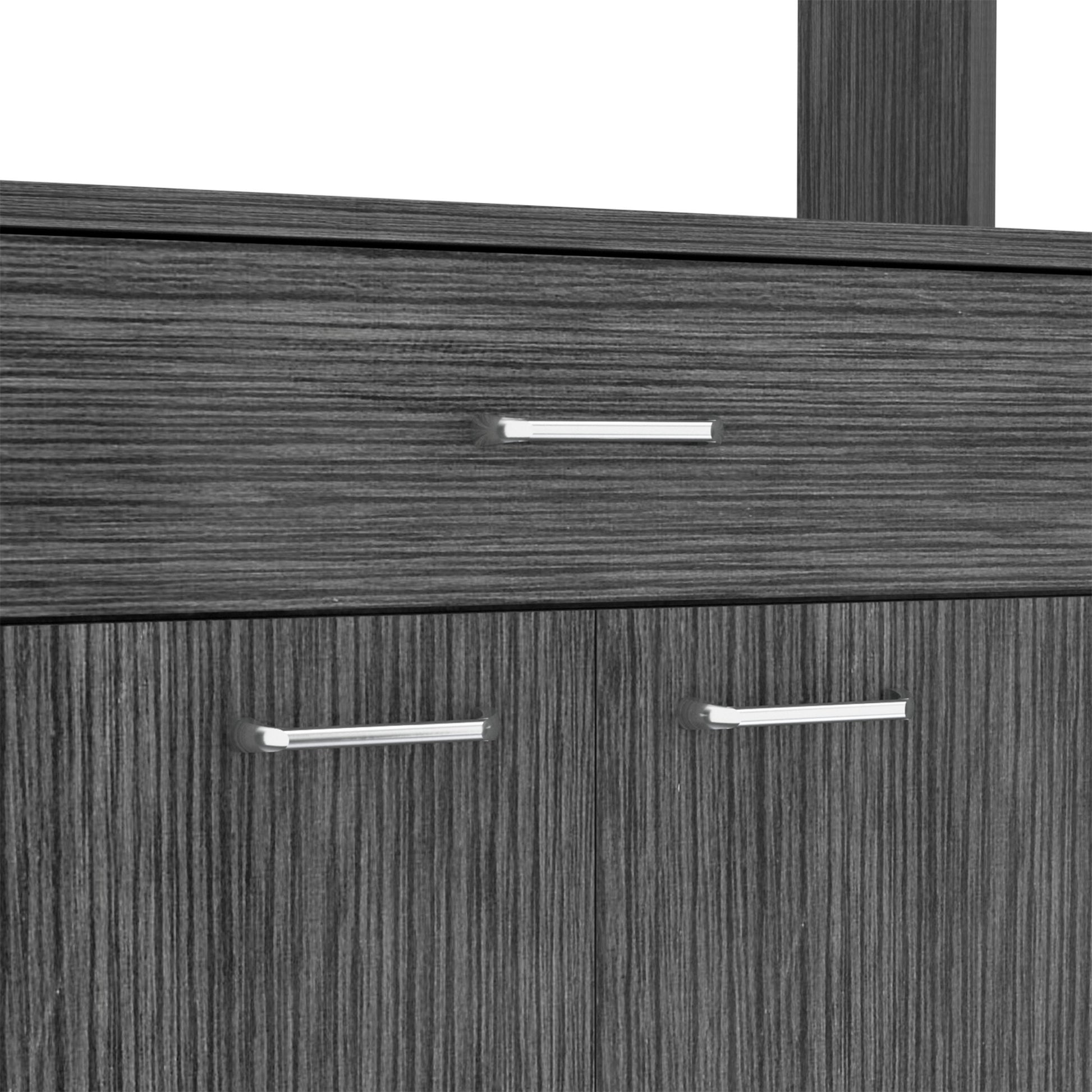 Helis 60 Pantry Double Door Cabinet, One Drawer, Four Legs, Three Shelvessmokey Oak Gray Particle Board Particle Board