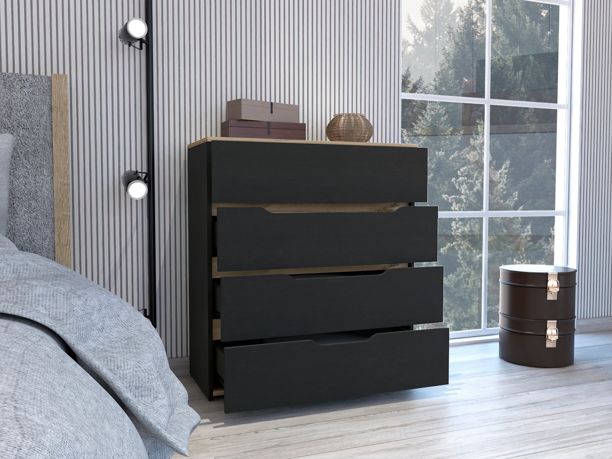 California Drawer Dresser, Four Spacious Drawers, Superior Top Multicolor Bedroom Pine Engineered Wood