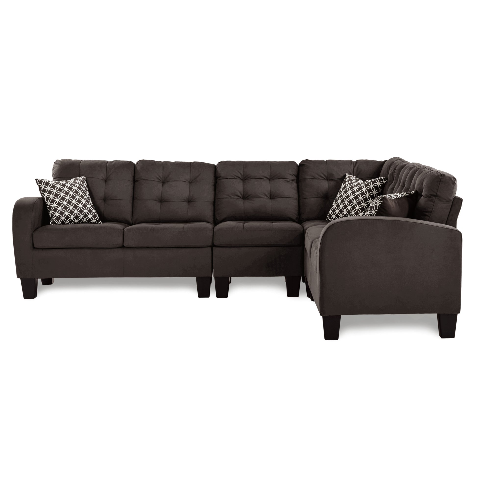 Dark Brown Reversible 4 Piece Sectional Sofa Tufted Detail Textured Fabric Upholstered Solid Wood Contemporary Living Room Furniture L Shape Sofa Couch Chocolate Polyester Wood Primary Living Space Pillow Back Contemporary L Shaped Solid Wood