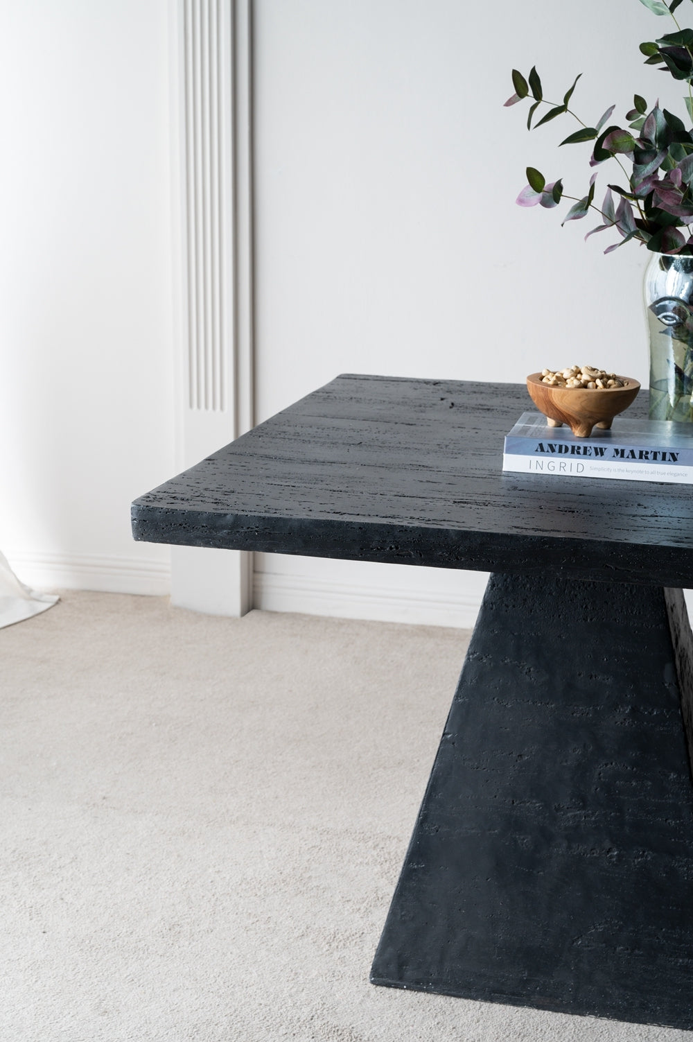 40X40X29.5" Black Square Dining Table With Pedestal Base Black Primary Living Space Contemporary,Industrial,Minimalist,Modern,Ultra Modern Magnesium Oxide