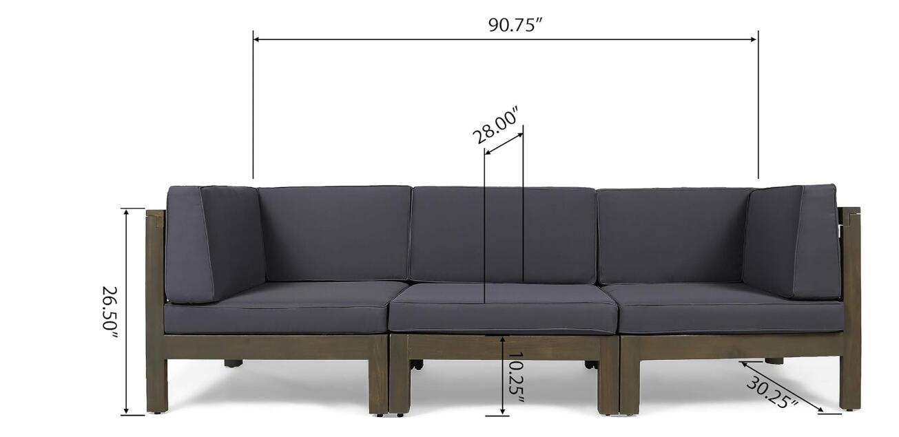 Brava X Back 3 Seater Outdoor Sectional Sofa Set, Dark Gray Dark Grey Acacia Wood