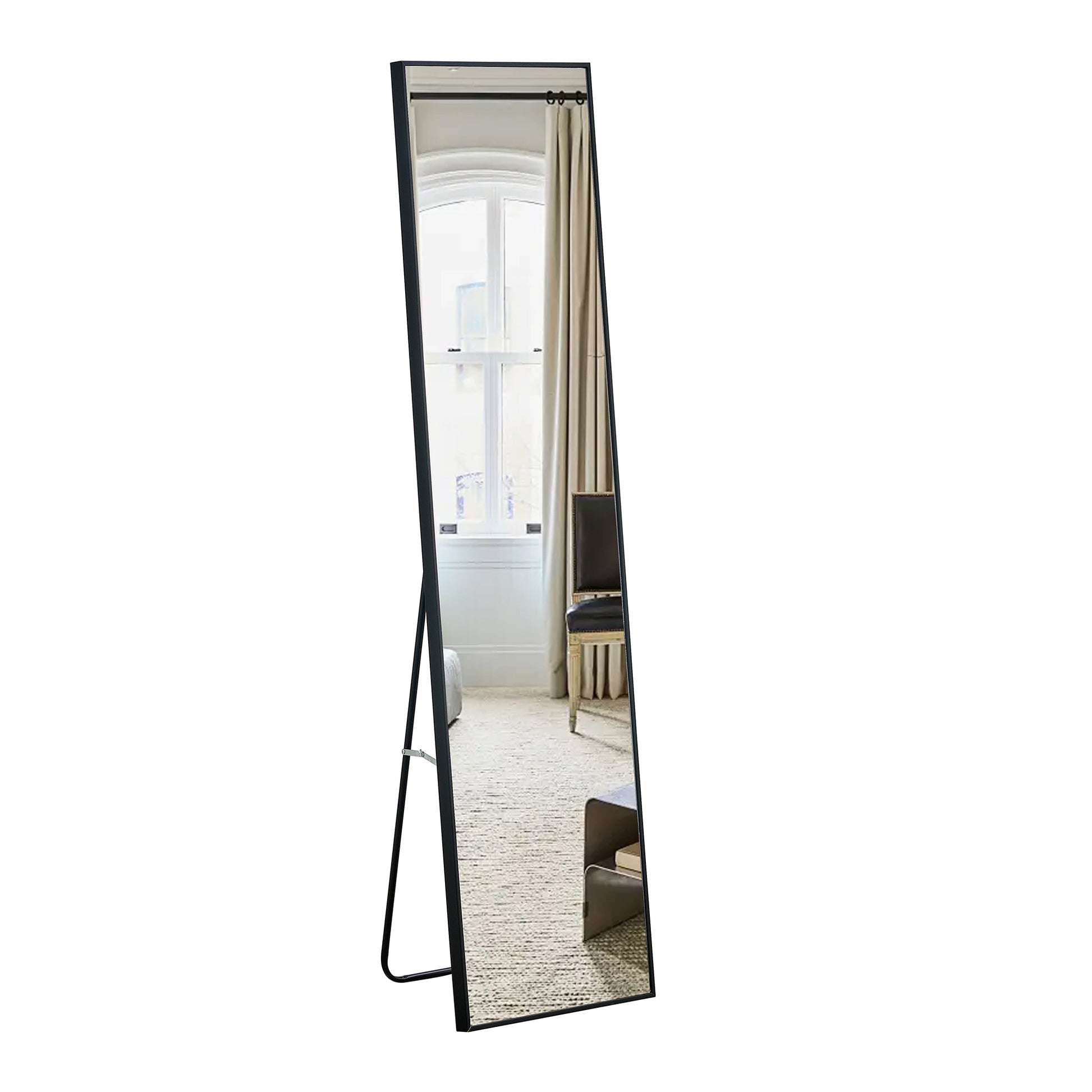 4Rd Generation Black Solid Wood Frame Full Length Mirror, Dressing Mirror, Bedroom Porch, Decorative Mirror, Clothing Store, Floor To Ceiling Mirror, Wall Mounted. 58 Inches * 15 Inches W1151124246 Transparent Glass