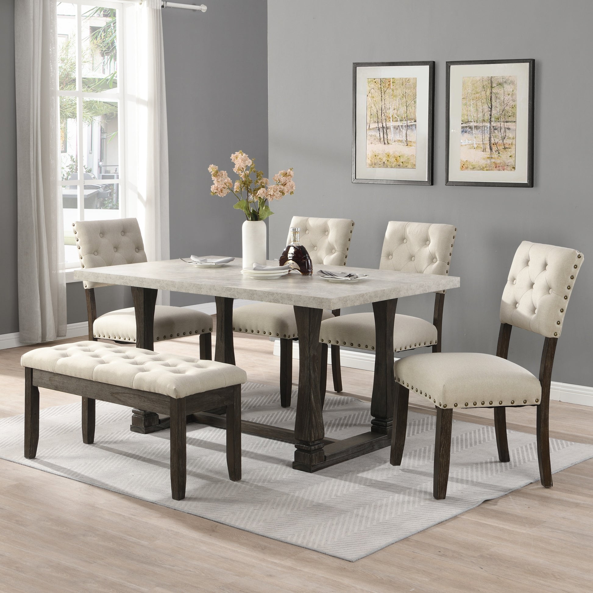 Modern Tufted Back Upholstered Fabric Dining Chair Set Of 2, Trim Chairs, Beige Colour Beige Brown Espresso Dining Room Foam Wipe Clean American Traditional Dining Chairs Tufted Back Set Of 2 Foam Wood Fabric