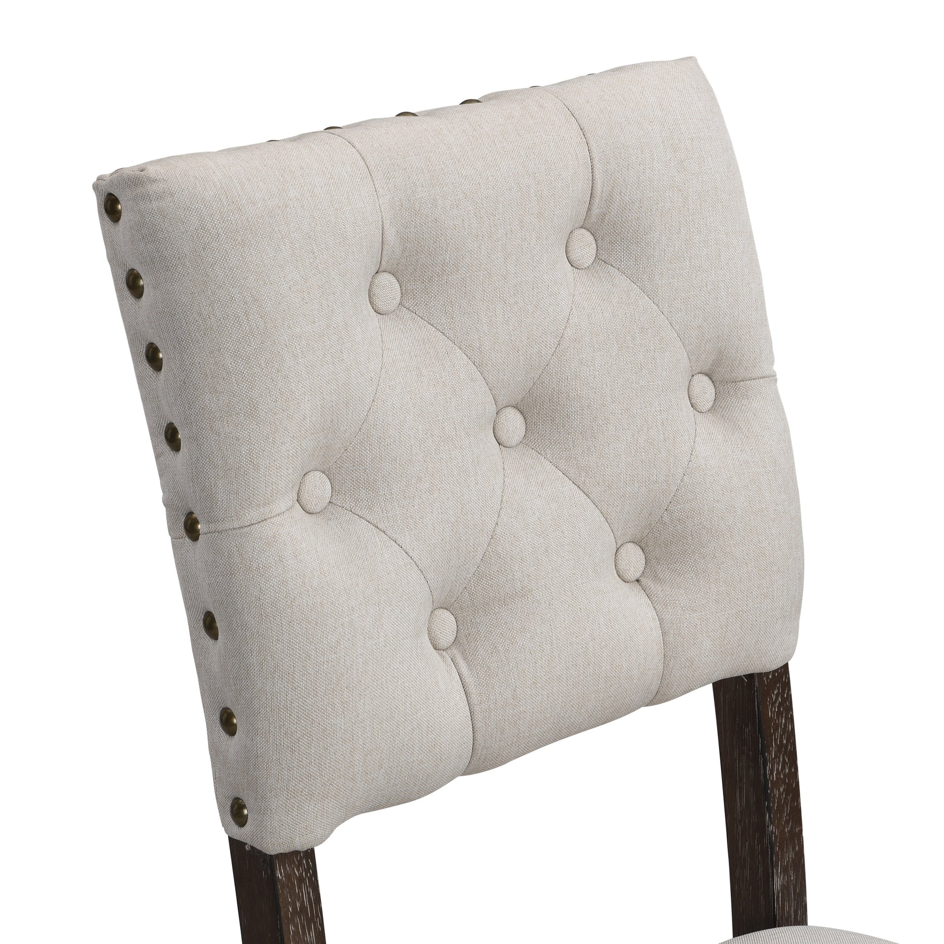 Modern Tufted Back Upholstered Fabric Dining Chair Set Of 2, Trim Chairs, Beige Colour Beige Brown Espresso Dining Room Foam Wipe Clean American Traditional Dining Chairs Tufted Back Set Of 2 Foam Wood Fabric
