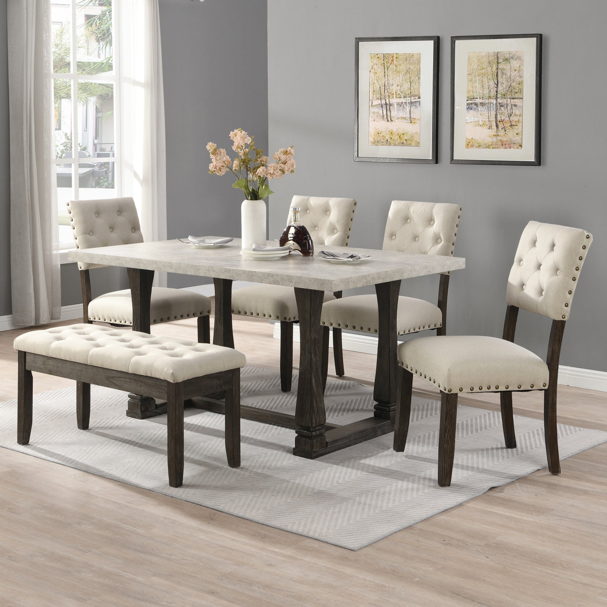 Modern Tufted Back Upholstered Fabric Dining Chair Set Of 2, Trim Chairs, Beige Colour Beige Brown Espresso Dining Room Foam Wipe Clean American Traditional Dining Chairs Tufted Back Set Of 2 Foam Wood Fabric