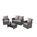 4 Pieces Outdoor Patio Furniture Sets Garden Rattan Chair Wicker Set, Poolside Lawn Chairs With Tempered Glass Coffee Table Porch Furniture Yes Complete Patio Set Dark Gray Seats 4 Water Resistant Frame Water Resistant Cushion Garden & Outdoor American