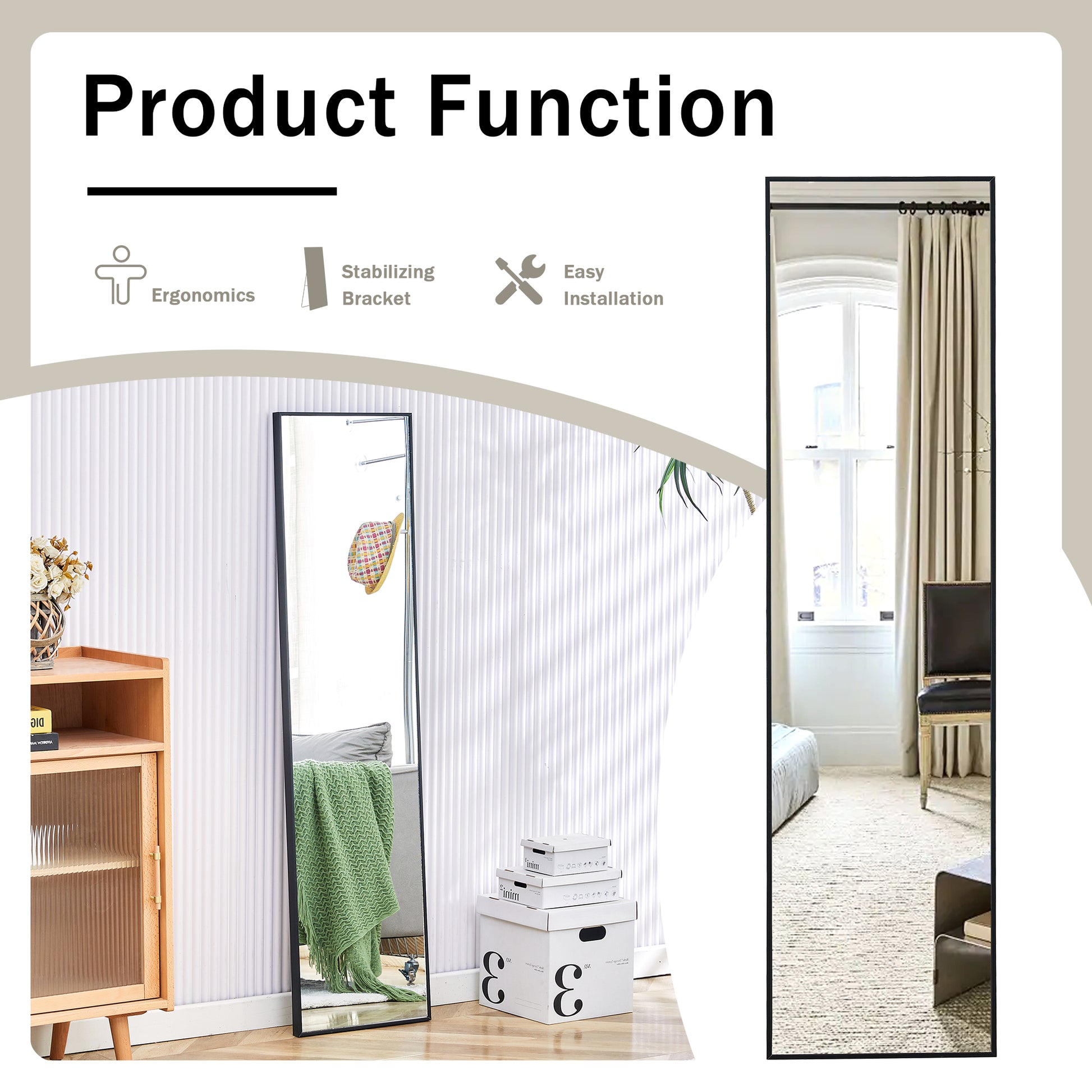 4Rd Generation Black Solid Wood Frame Full Length Mirror, Dressing Mirror, Bedroom Porch, Decorative Mirror, Clothing Store, Floor To Ceiling Mirror, Wall Mounted. 58 Inches * 15 Inches W1151124246 Transparent Glass