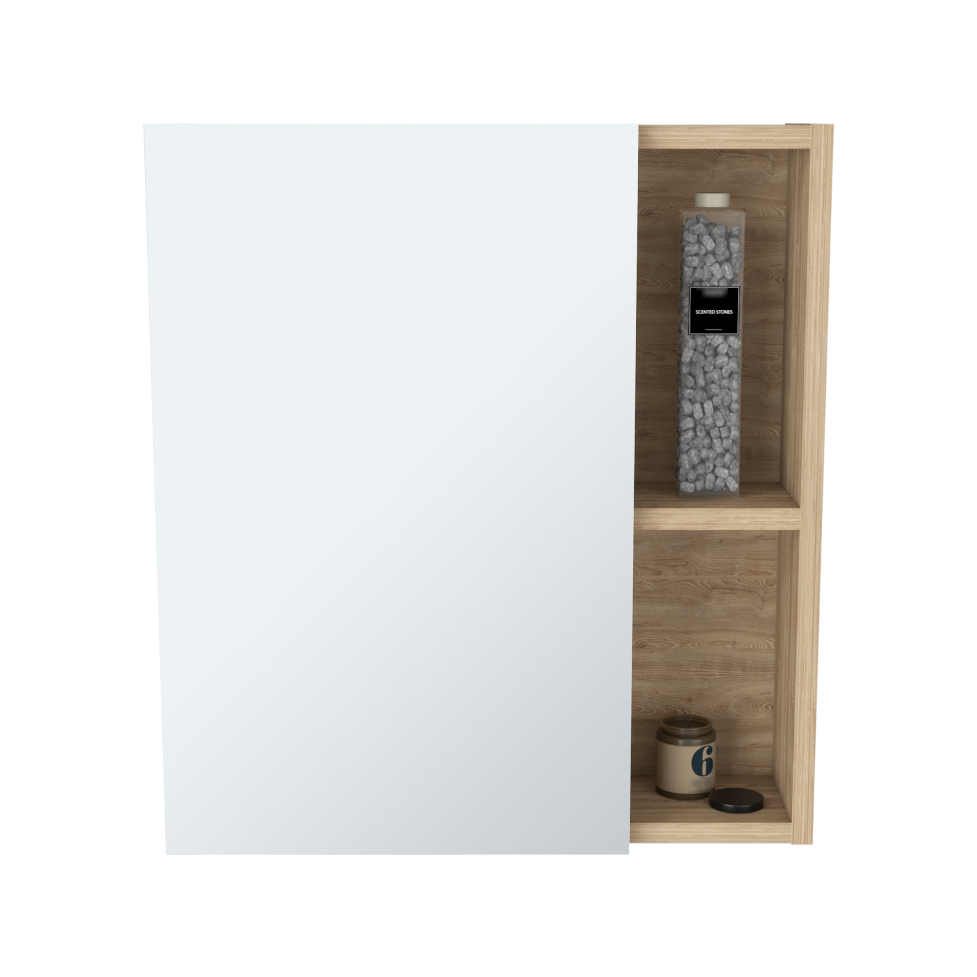 Medicine 19H" Single Door Cabinet With Mirror, Five Interior Shelves, Light Oak Beige Particle Board Particle Board