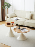 Round Coffee Table White Wood Brown White Mdf Metal