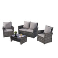 4 Pieces Outdoor Patio Furniture Sets Garden Rattan Chair Wicker Set, Poolside Lawn Chairs With Tempered Glass Coffee Table Porch Furniture Yes Complete Patio Set Dark Gray Seats 4 Water Resistant Frame Water Resistant Cushion Garden & Outdoor American