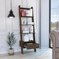 Hamburg Ladder Bookcase, Five Open Shelves, One Drawer 3 4 Shelves Brown Brown Office Open Storage Space American Design,Modern Pine Pine Engineered Wood