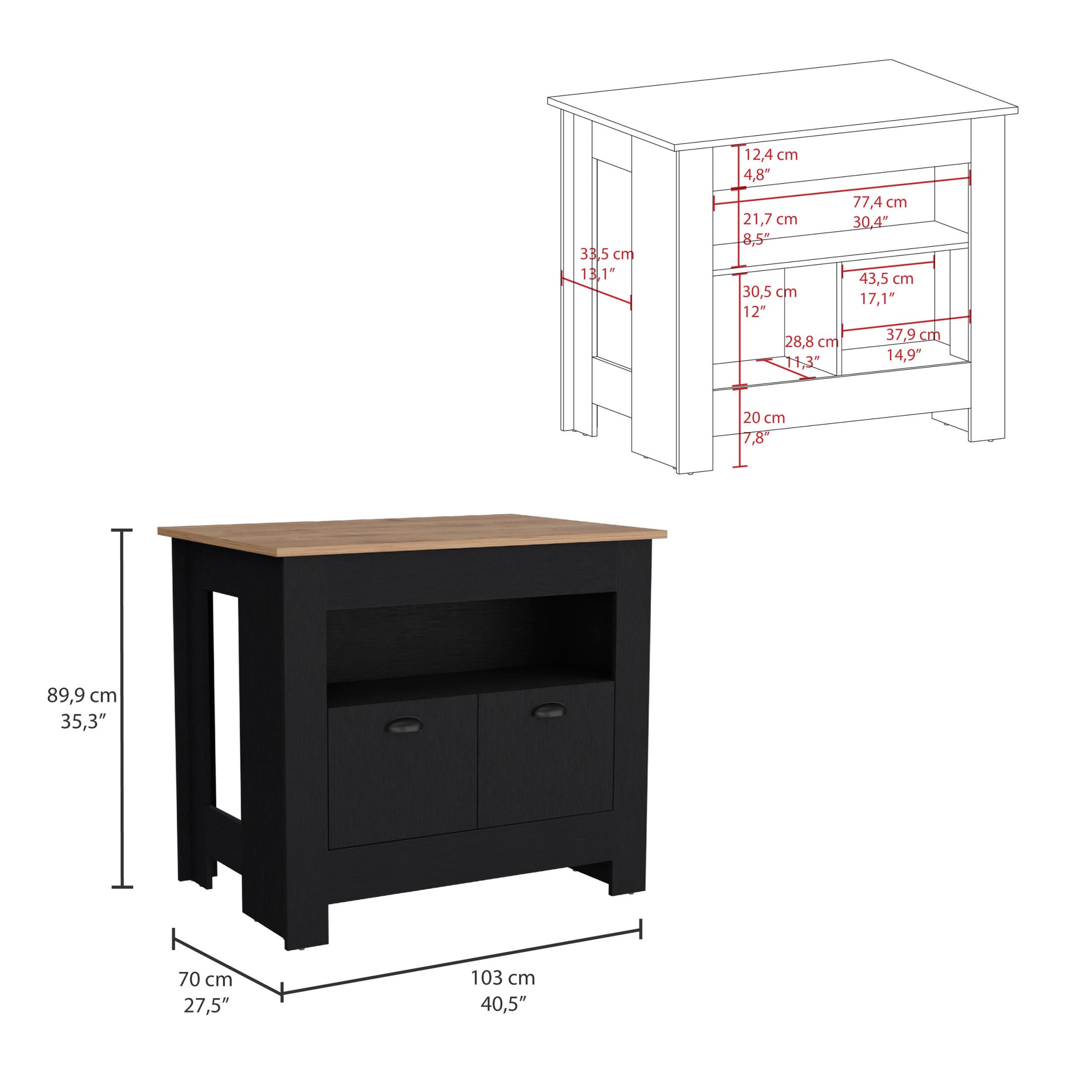 Arlet Kitchen Island Two Door Cabinet And Shelf Multicolor Kitchen Modern Rectangular Stationary Kitchen Islands Mdf Engineered Wood