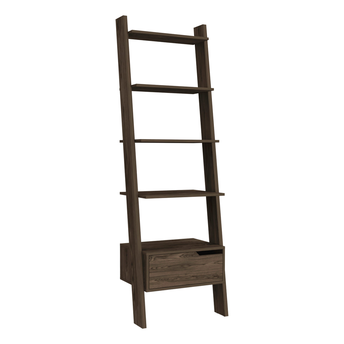 Hamburg Ladder Bookcase, Five Open Shelves, One Drawer 3 4 Shelves Brown Brown Office Open Storage Space American Design,Modern Pine Pine Engineered Wood