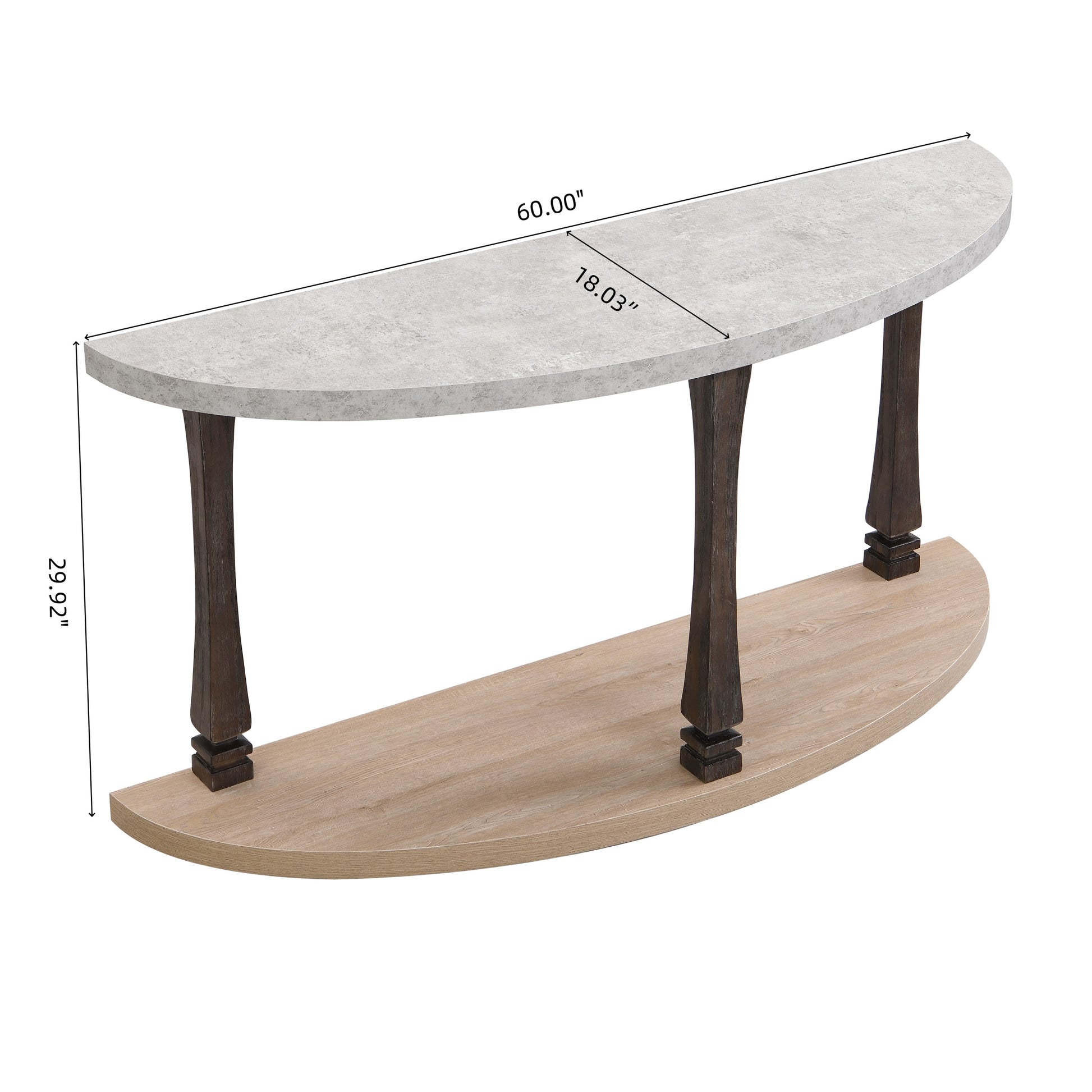 60 Inch Long Semi Circle Demilune Sofa Table For Small Hallway Entryway Space, Wooden Half Moon Sturdy Console Tables, Grey&Natural Colour Light Grey Natural Primary Living Space Antique,Mid Century Modern,Modern Semicircular Console Tables Solid Wood