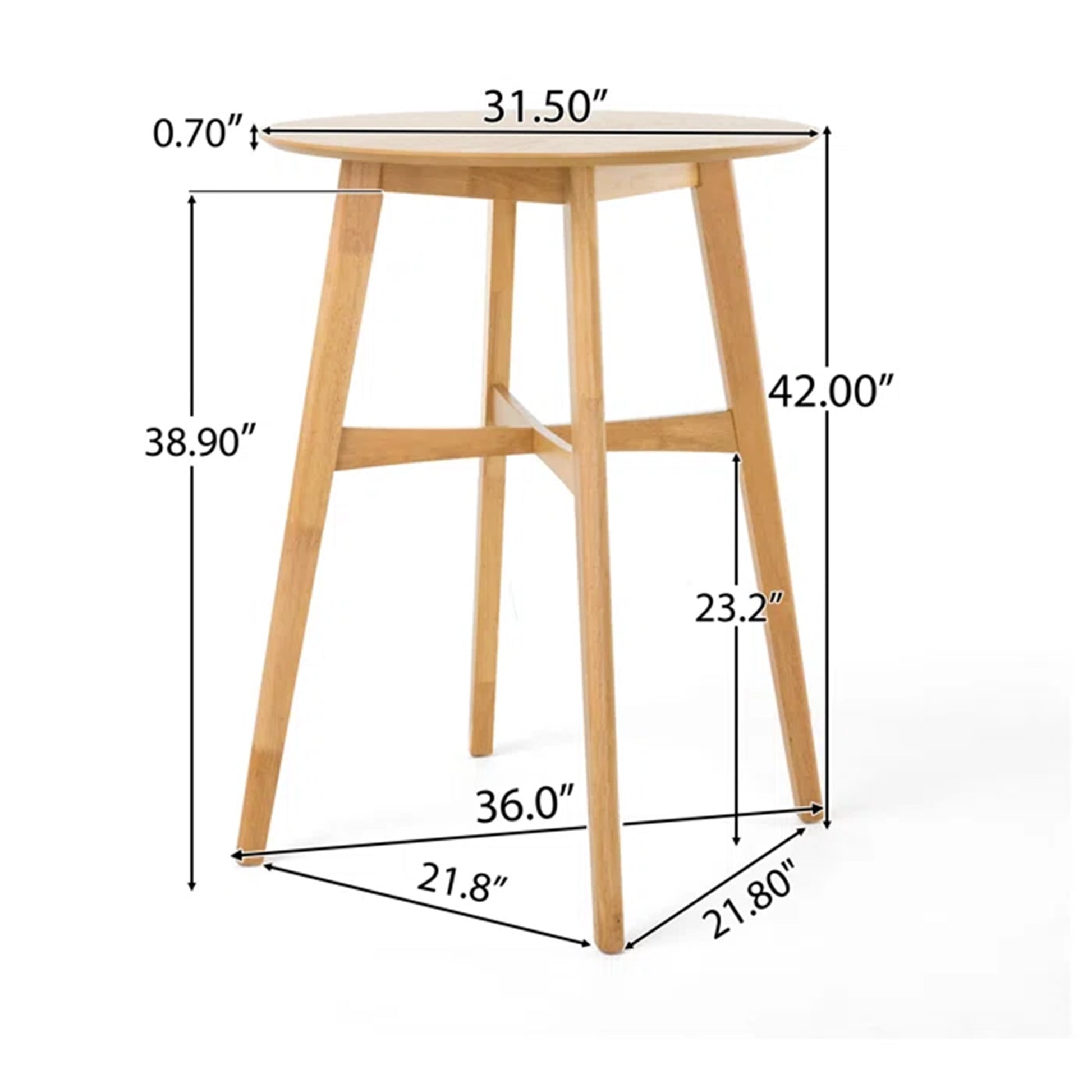 Mid Century Modern Circular Wood Bar Table With Tapered Legs, 31.50"L X 31.50"W X 42.00"H, Natural Oak Oak Solid Wood Mdf