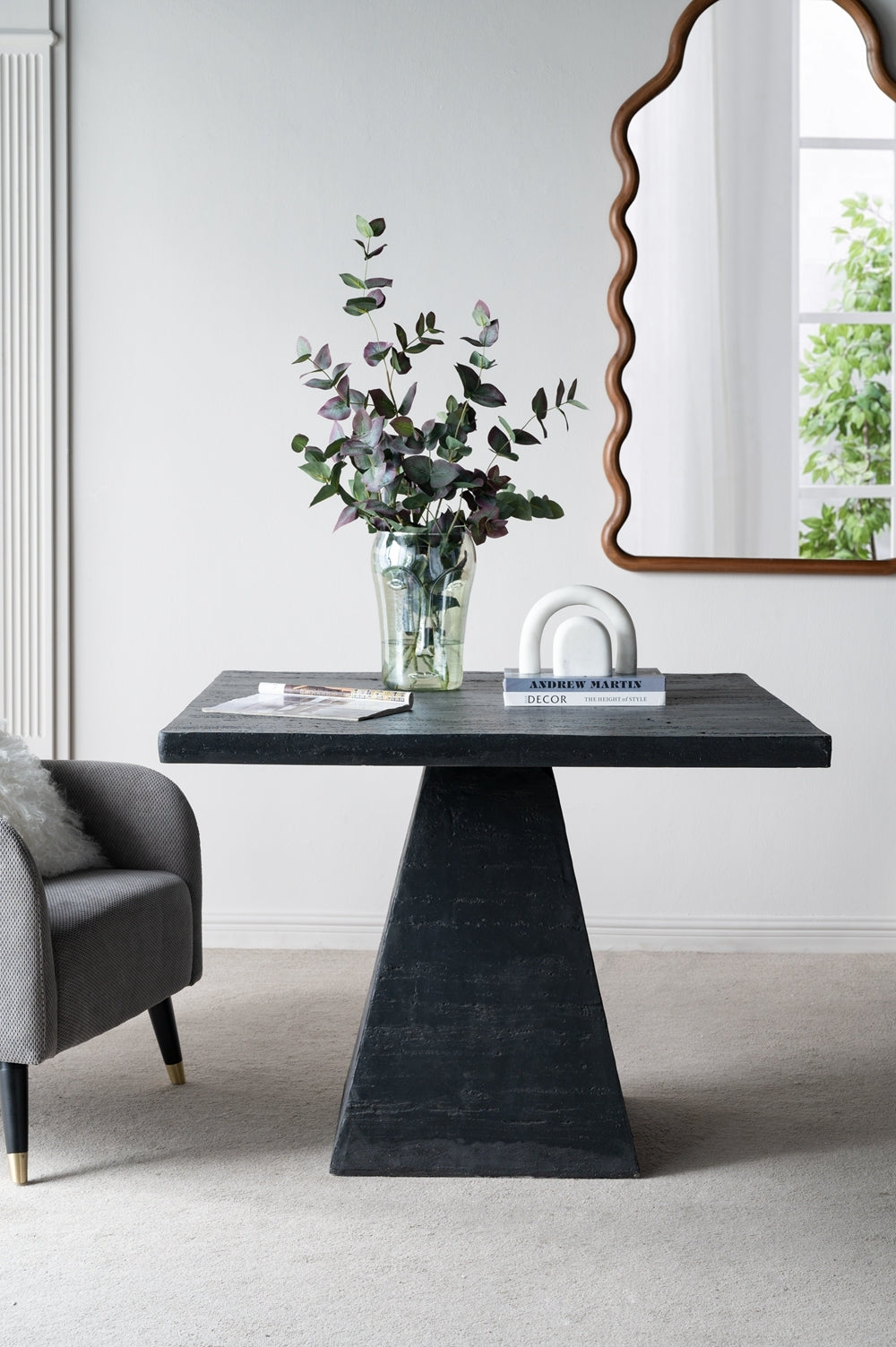 40X40X29.5" Black Square Dining Table With Pedestal Base Black Primary Living Space Contemporary,Industrial,Minimalist,Modern,Ultra Modern Magnesium Oxide