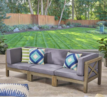 Brava X Back 3 Seater Outdoor Sectional Sofa Set, Dark Gray Dark Grey Acacia Wood