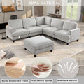Modular Sofa, Sectional Couch U Shaped Sofa Couch With Ottoman, 6 Seat Chenille Corner Sofa For Living Room, Light Gray Light Gray Chenille Cushion Back Foam Plywood 6 Seat