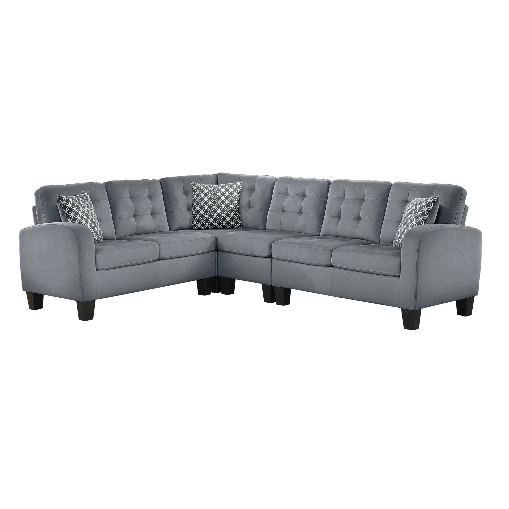 Gray Reversible 4 Piece Sectional Sofa Tufted Detail Textured Fabric Upholstered Solid Wood Contemporary Living Room Furniture L Shape Sofa Couch Gray Polyester Wood Primary Living Space Pillow Back Contemporary L Shaped Solid Wood