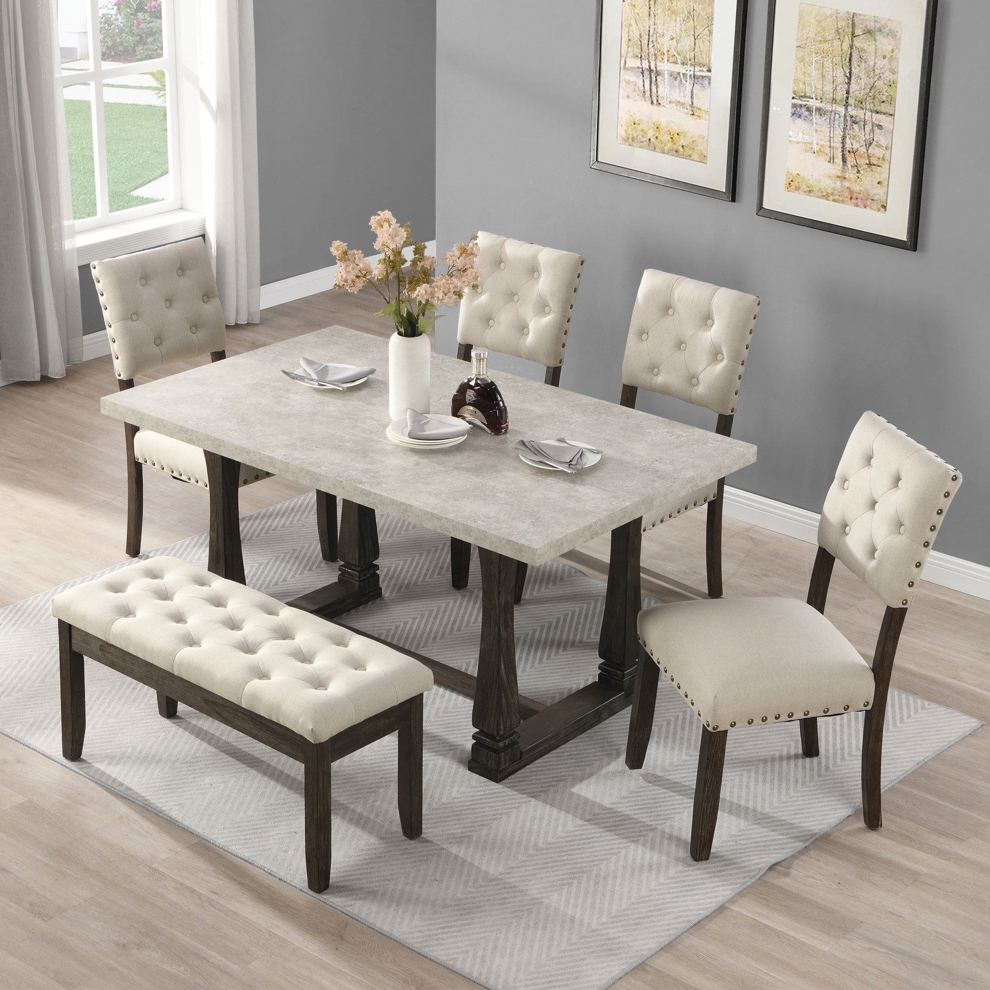 Modern Tufted Back Upholstered Fabric Dining Chair Set Of 2, Trim Chairs, Beige Colour Beige Brown Espresso Dining Room Foam Wipe Clean American Traditional Dining Chairs Tufted Back Set Of 2 Foam Wood Fabric