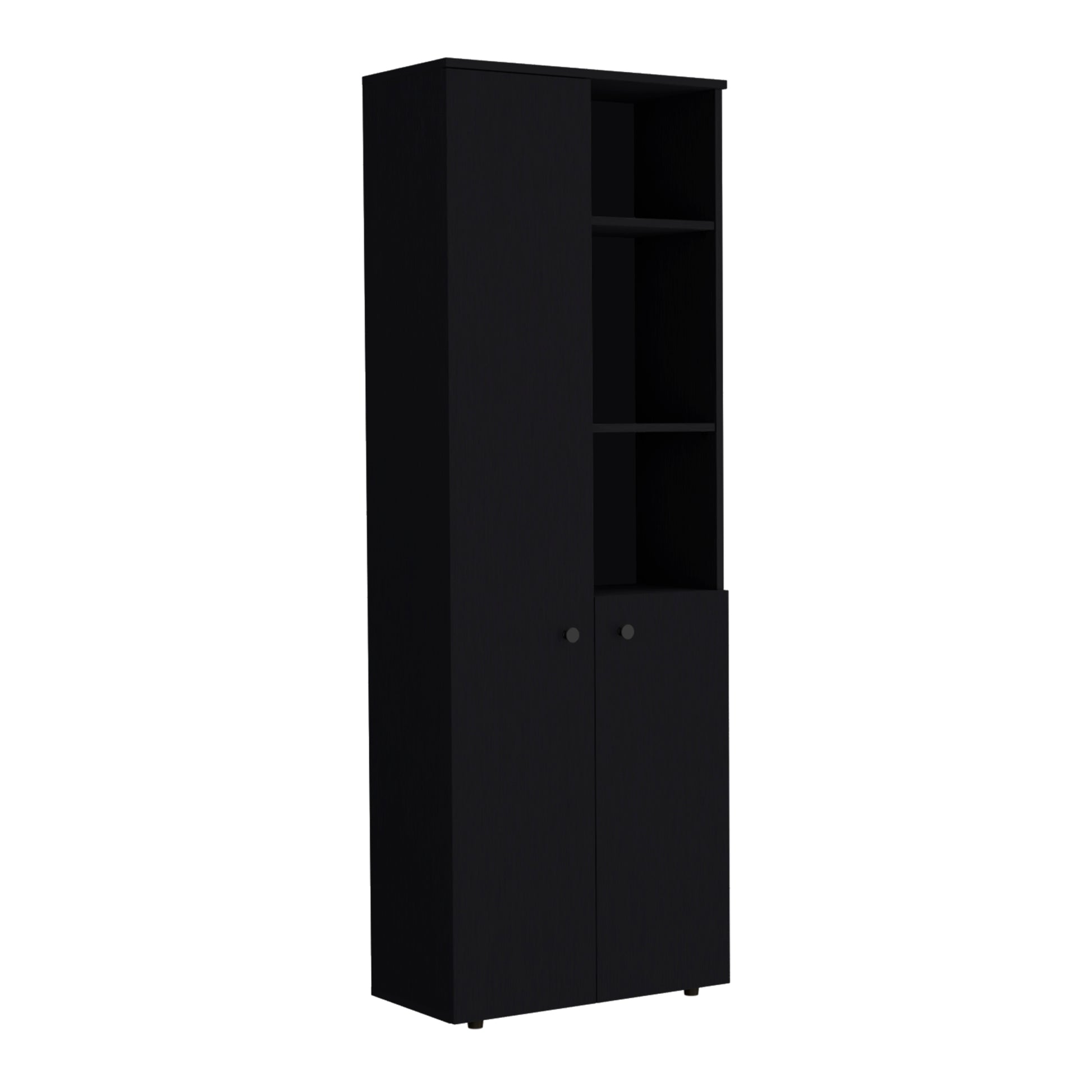 Konik 67 Inch High Storage Cabinet Kitchen Pantry With Three Doors And Three Exterior Shelves Black Kitchen Modern Mdf Shelves Included Engineered Wood