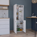 Konik 67 Inch High Storage Cabinet Kitchen Pantry With Three Doors And Three Exterior Shelves White Kitchen Modern Mdf Shelves Included Engineered Wood