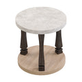 Mid Century 2 Tier Round Side Table& Nightstand With Storage Shelf, Antique Grey Light Grey Natural Primary Living Space American Traditional Freestanding Round Coffee & End Tables Round Solid Wood Mdf