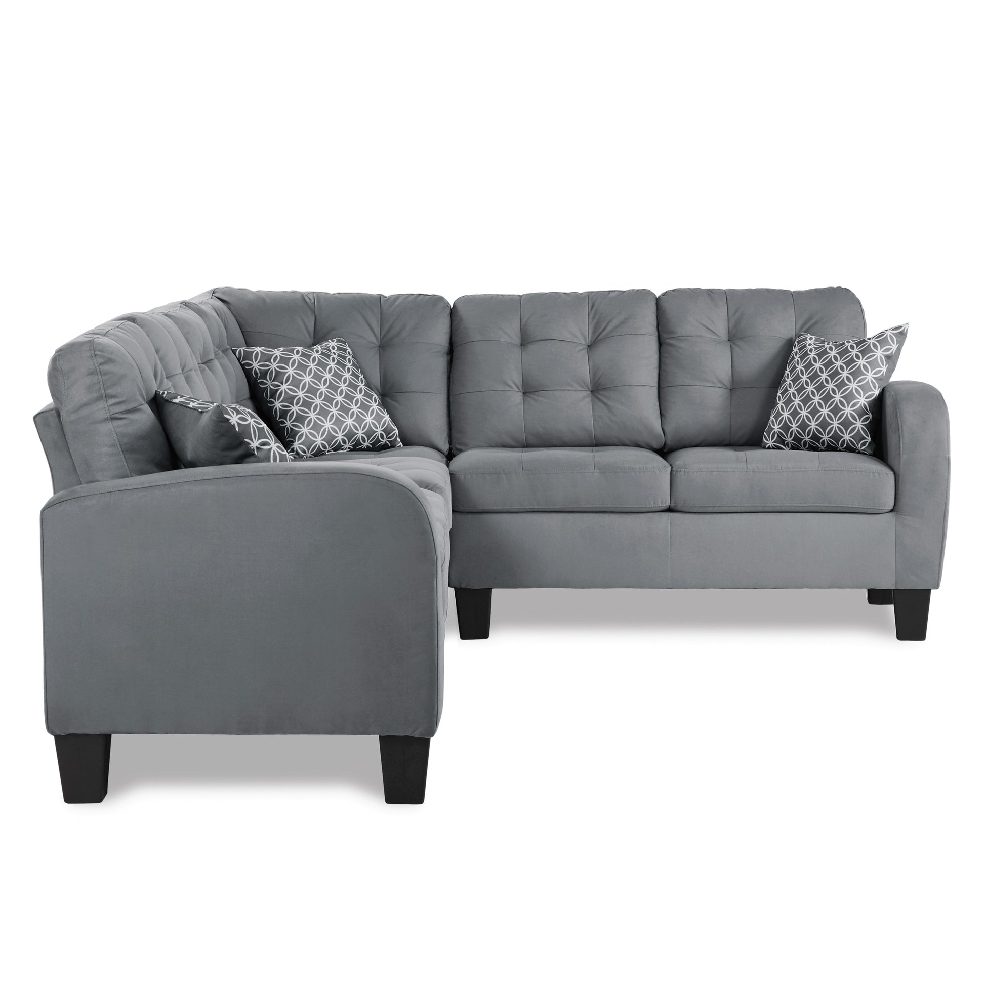 Gray Reversible 4 Piece Sectional Sofa Tufted Detail Textured Fabric Upholstered Solid Wood Contemporary Living Room Furniture L Shape Sofa Couch Gray Polyester Wood Primary Living Space Pillow Back Contemporary L Shaped Solid Wood