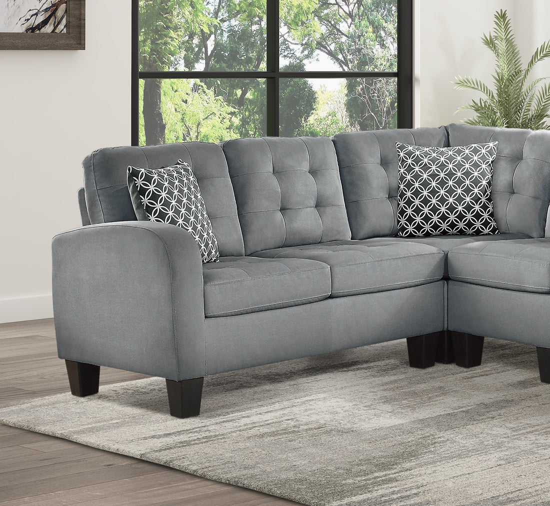 Gray Reversible 4 Piece Sectional Sofa Tufted Detail Textured Fabric Upholstered Solid Wood Contemporary Living Room Furniture L Shape Sofa Couch Gray Polyester Wood Primary Living Space Pillow Back Contemporary L Shaped Solid Wood