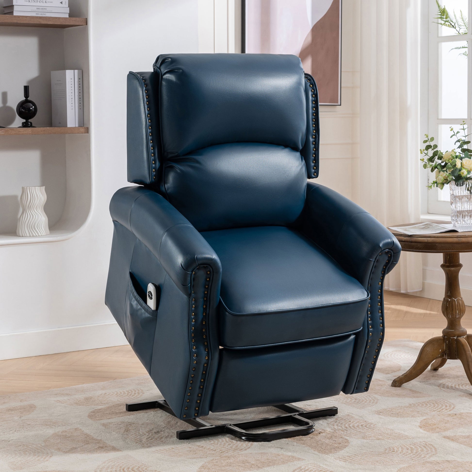 Lift Recliner Chair, Electric Power Lift Recliner Chair For Elderly, Navy Blue Navy Blue Faux Leather Power Remote Wood Primary Living Space Soft American Traditional Metal & Wood