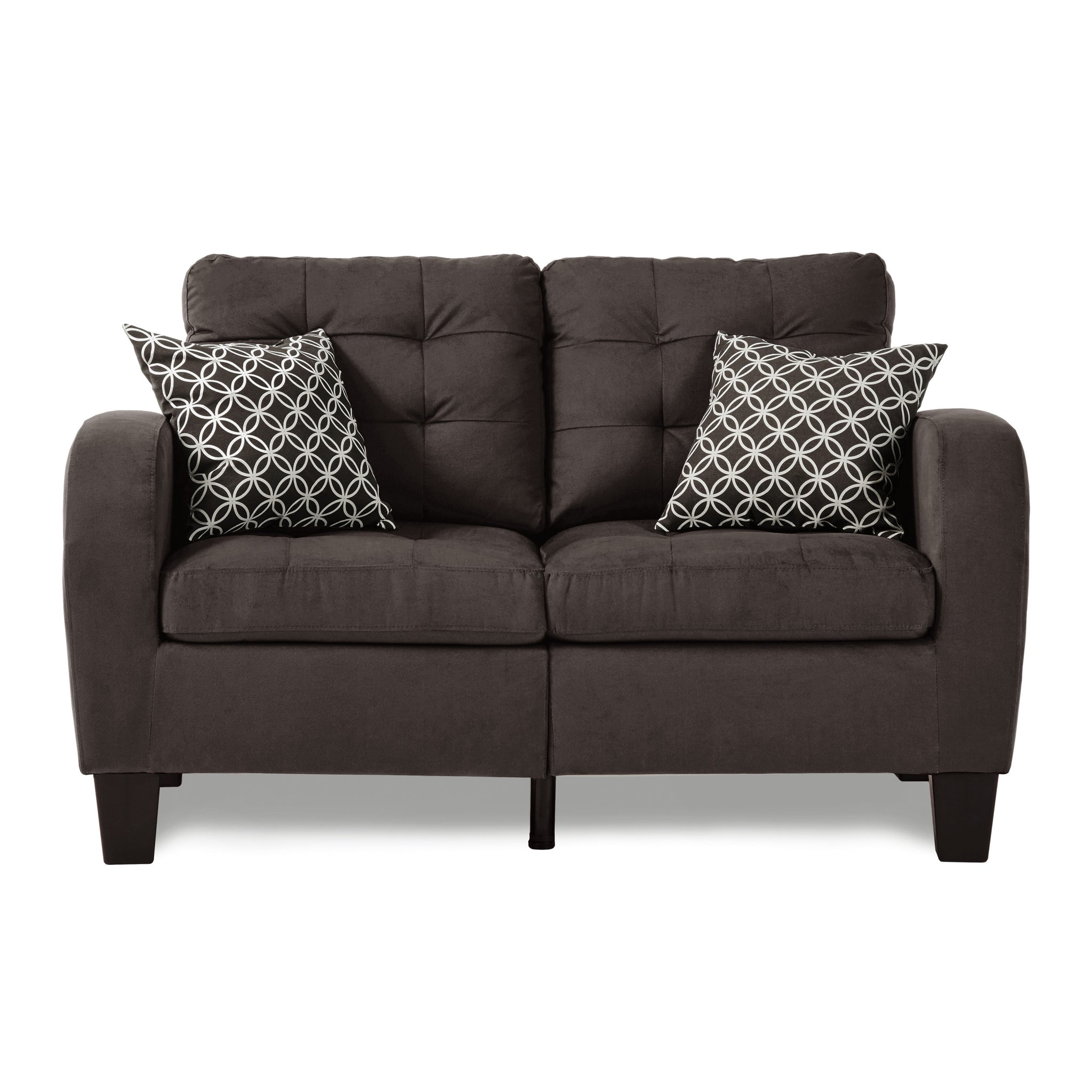 Chocolate Brown Contemporary Loveseat 1Pc Tufted Detail Textured Fabric Upholstered 2 Pillows Solid Wood Living Room Furniture Chocolate Wood Primary Living Space Contemporary Solid Wood