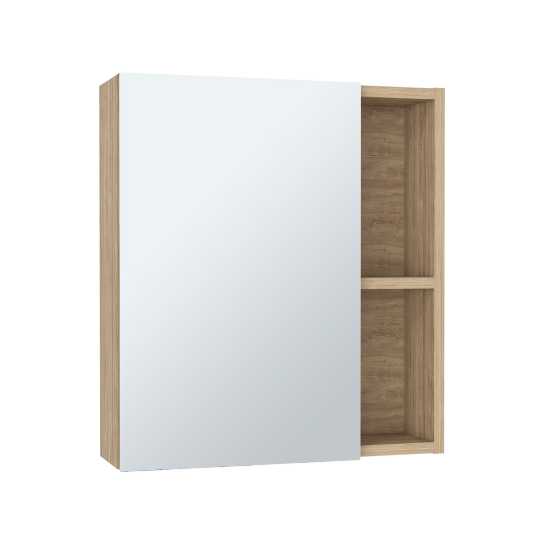 Medicine Single Door Cabinet 19" H With Mirror, Five Interior Shelves, Light Oak Beige Particle Board Particle Board