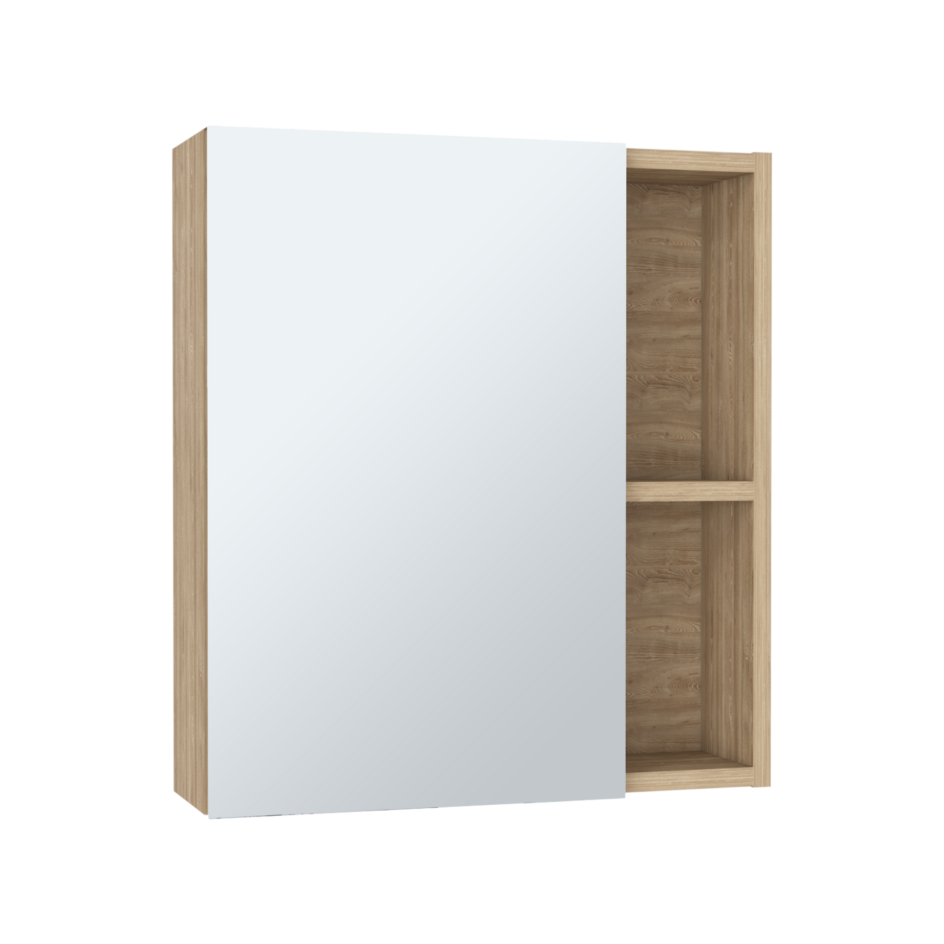 Medicine Single Door Cabinet 19" H With Mirror, Five Interior Shelves, Light Oak Beige Particle Board Particle Board