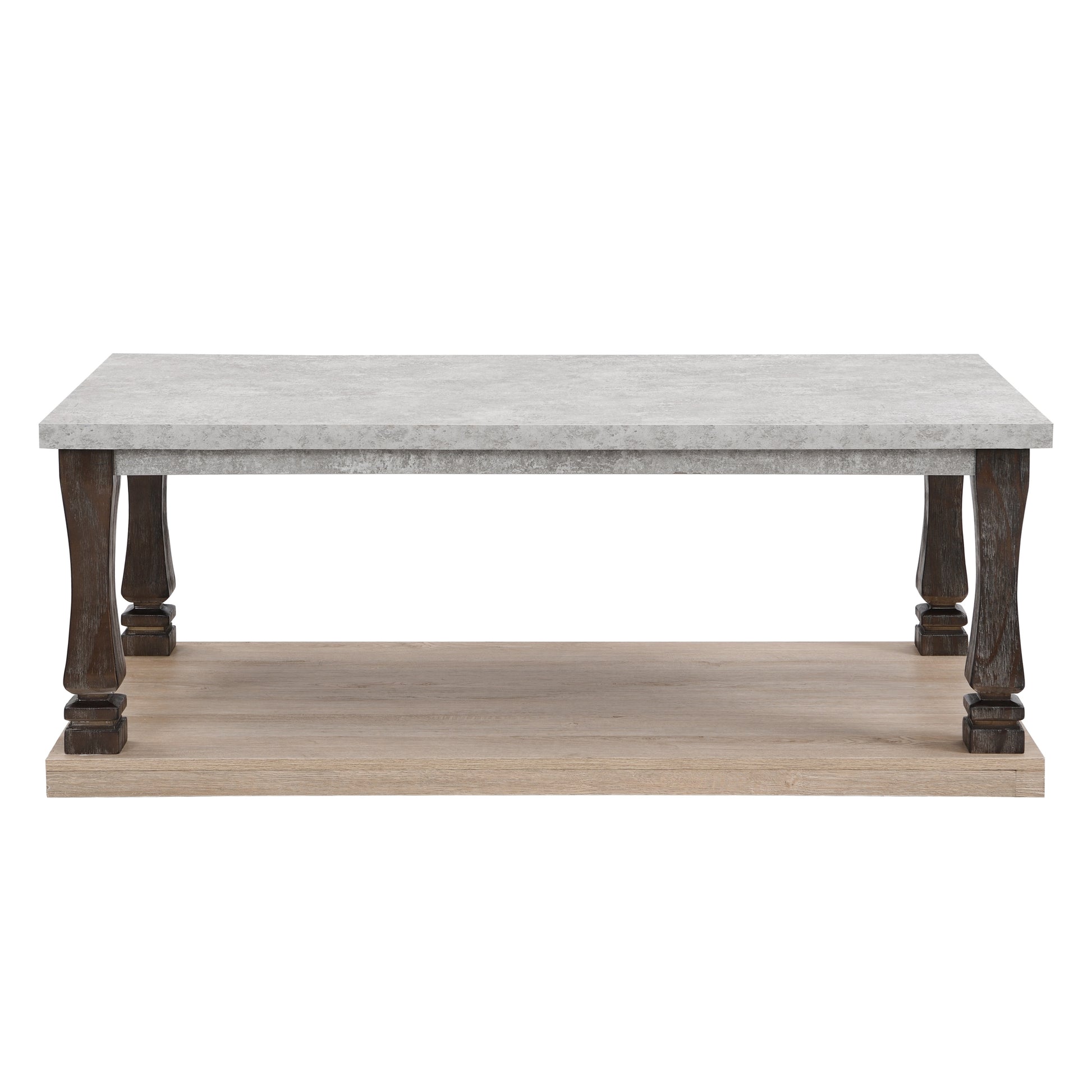 Rectangle Mid Century Coffee Table For Living Room, Wood Coffee Table With 2 Tier Storage Shelf, Square Center Table Wooden Accent Cocktail End Table For Home, Grey Tabletop Light Grey Natural Primary Living Space American Traditional,Antique Rectangular