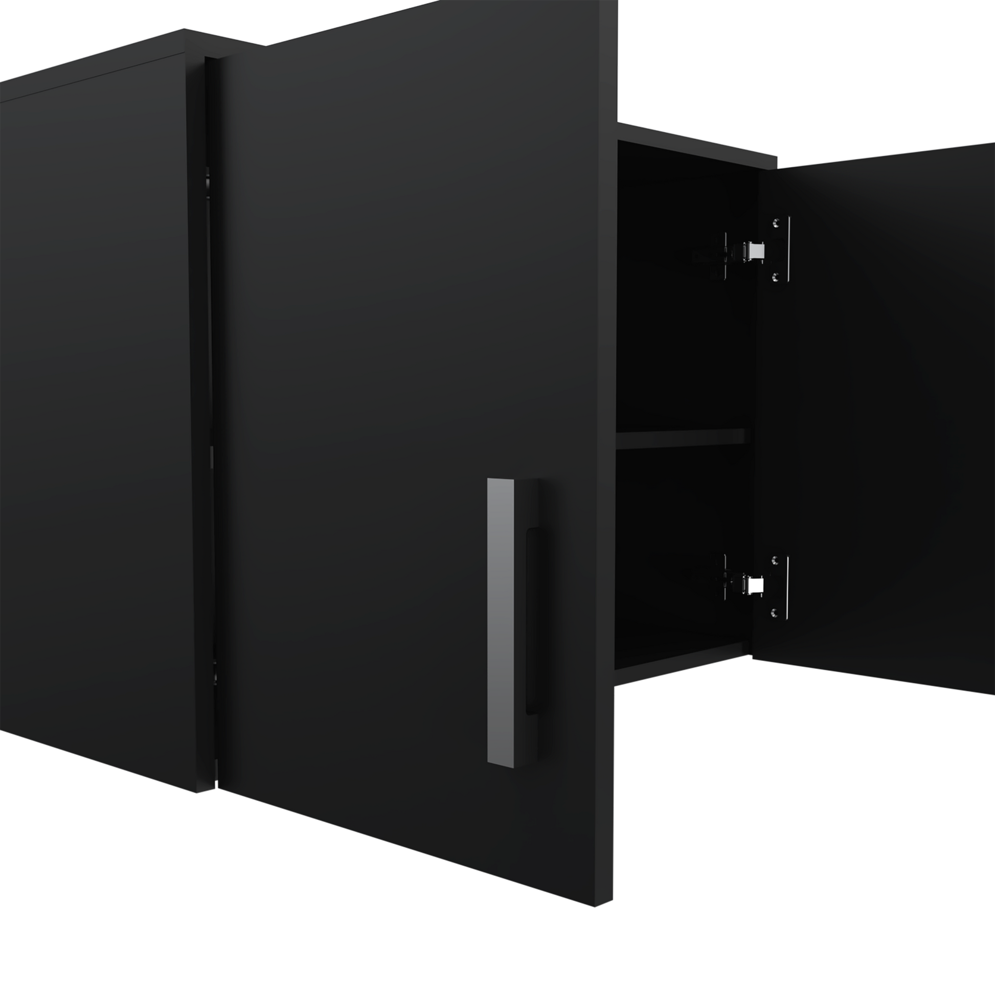 Wall Storage Cabinet 20" H, Two Doors, Three Internal Shelves, Black Black Particle Board Particle Board